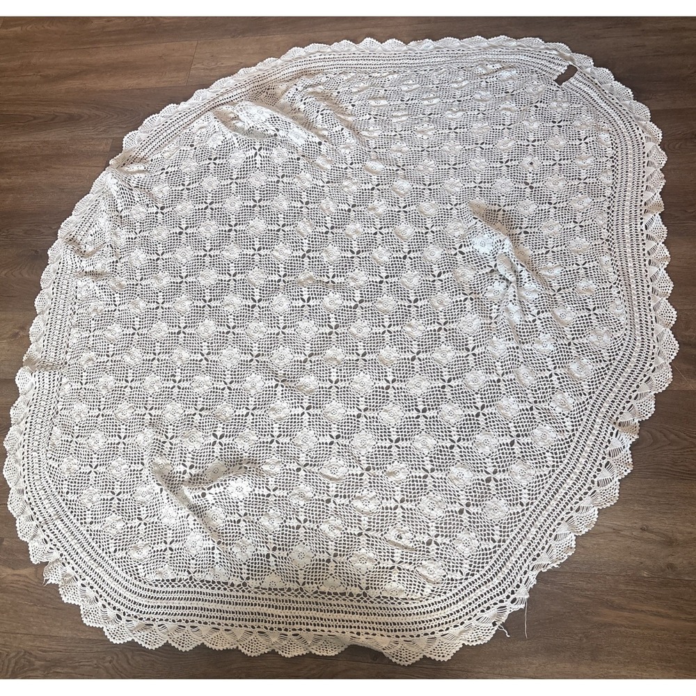 Vintage Handmade White Crochet Doily IMPERFECT Large Lace Table Topper READ MORE